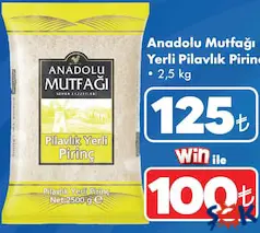 ANADOLU MUTFAĞI YERLİ PİLAVLIK PİRİNÇ 2,5 KG fiyat ve kampanya bilgisi